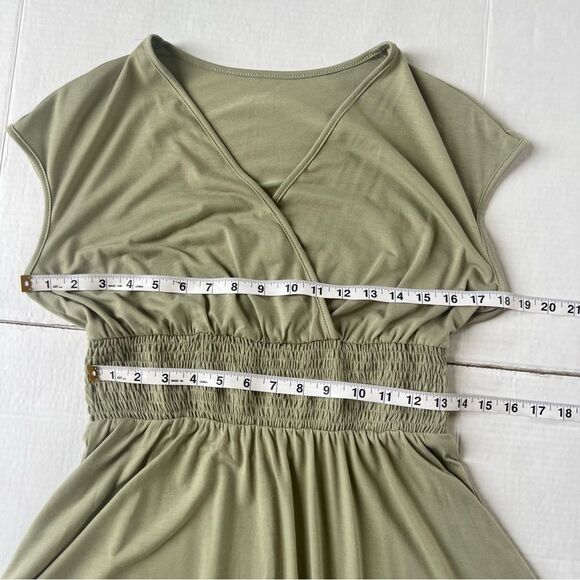 Cupshe Surplice Smocked Waist Mini Dress Olive Green Boho Dress - Picture 7 of 11